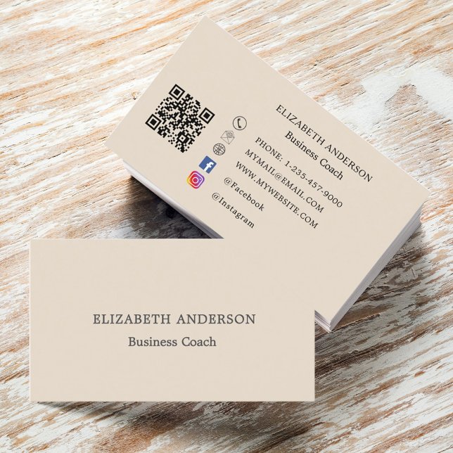 Beige qr code social media business card (Creator Uploaded)