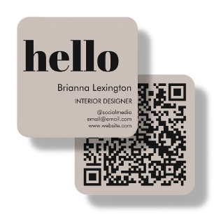 Beige   QR Code Social Media Hello Square Business Card