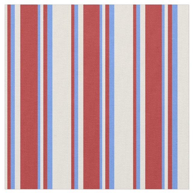 Beige, Red, and Cornflower Blue Coloured Pattern Fabric (Close Up)