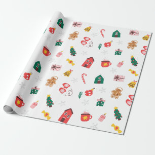 Beige Red and Green Cute Christmas Wrapping Paper