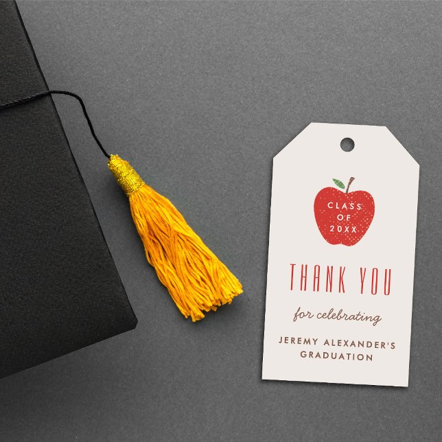 Beige Red Apple Graduation Party Favour Gift Tag (Creator Uploaded)