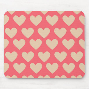 Beige Red Cute Simple Heart Pattern Mouse Mat