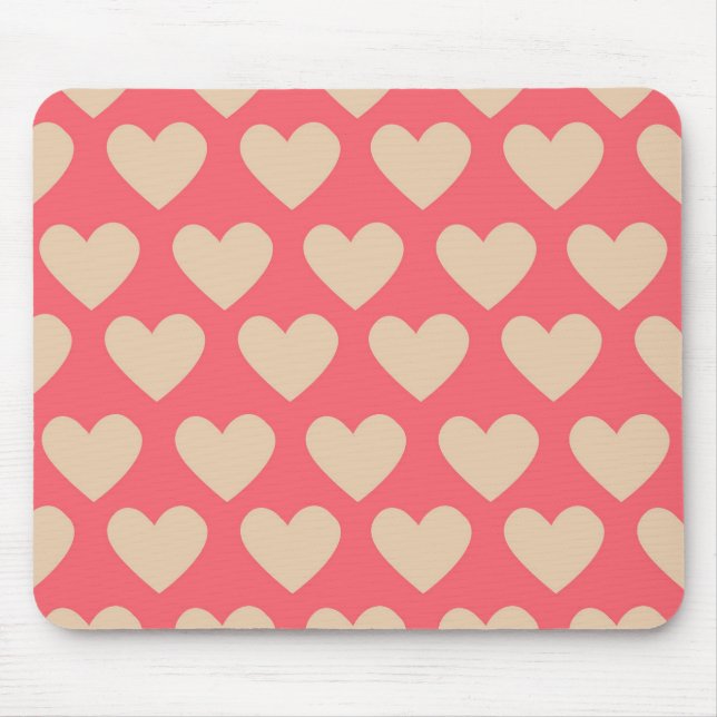 Beige Red Cute Simple Heart Pattern  Mouse Mat (Front)