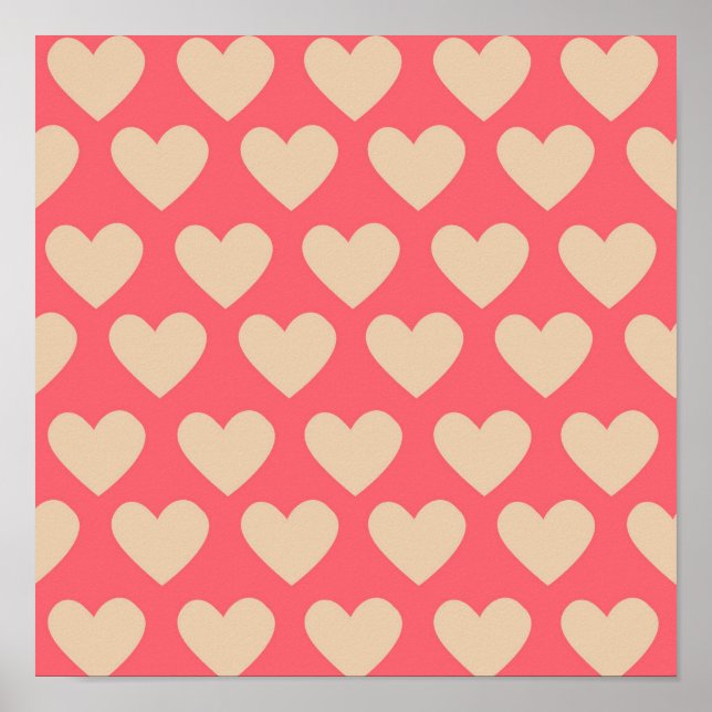 Beige Red Cute Simple Heart Pattern  Poster (Front)