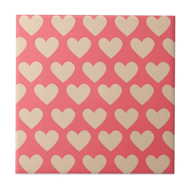 Beige Red Cute Simple Heart Pattern Tile (Front)