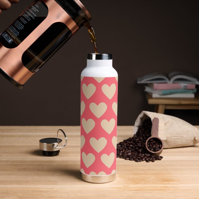 Beige Red Cute Simple Heart Pattern Water Bottle (Coffee)
