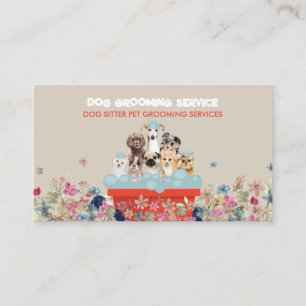 Beige Red Dog Grooming Bath Bed Floral Business Card