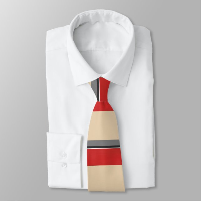 Beige Red Grey Black White Block Stripes Tie (Tied)