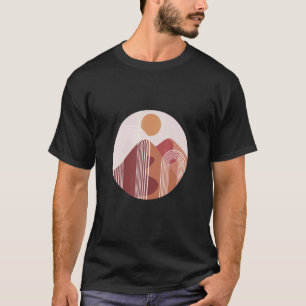Beige Red Hand Drawn Sunset Minimalistic Landscape T-Shirt