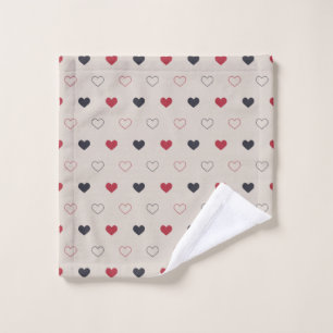 Beige & red Heart Seamless Pattern Cute Minimal Bath Towel Set