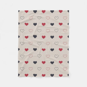 Beige & red Heart Seamless Pattern Cute Minimal Fleece Blanket