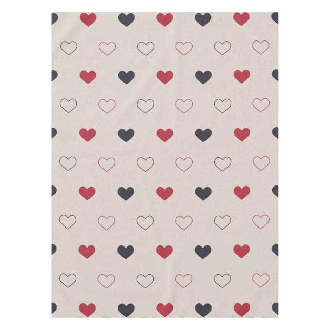 Beige & red Heart Seamless Pattern Cute Minimal Tablecloth (Front)
