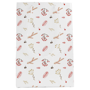 Beige Red Holly Berry Holiday Medium Gift Bag