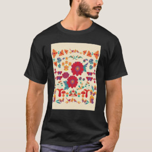 Beige Red Scandi Flower Ethnic Cute Autumn Fall Mi T-Shirt