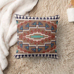 Beige Red Teal Native American Indians Navajo Cushion
