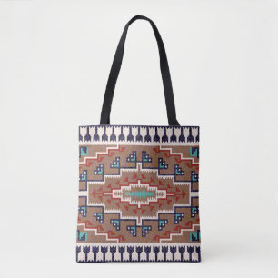 Beige Red Teal Native American Indians Navajo Tote Bag