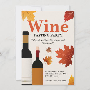 Beige Red Vintage Autumn Wine Tasting Party  Invitation