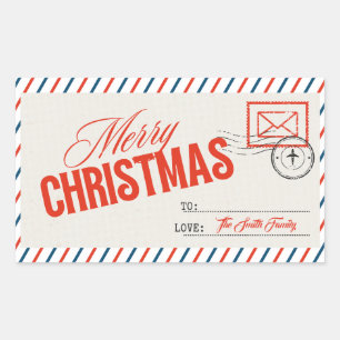 Beige Red Vintage Merry Christmas Postcard Custom Rectangular Sticker