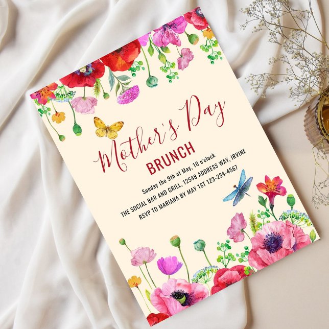 Beige Red Watercolor Floral Mother's Day Brunch  Invitation (Creator Uploaded)