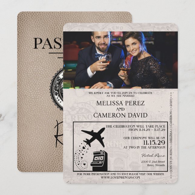 Beige Reno Passport Wedding Invitation (Front/Back)