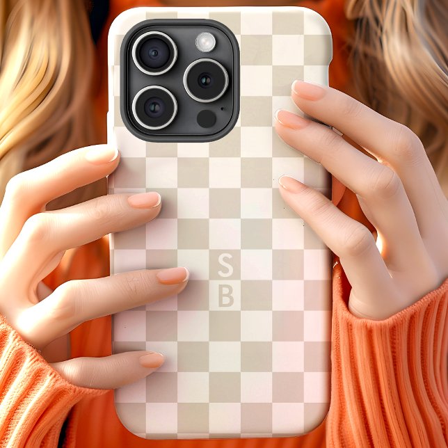 Beige Retro Chequered Pattern Monogram Case-Mate iPhone Case (Creator Uploaded)