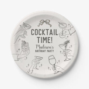 Beige Retro Cocktail Party Birthday  Paper Plate