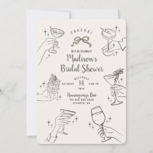 Beige Retro Cocktail Party Bridal Shower Invite