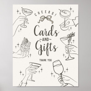 Beige Retro Cocktail Party Cards and Gifts Sign