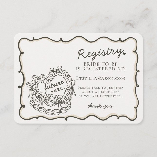 Beige Retro Heart Coquette Cake Registry Insert (Front)