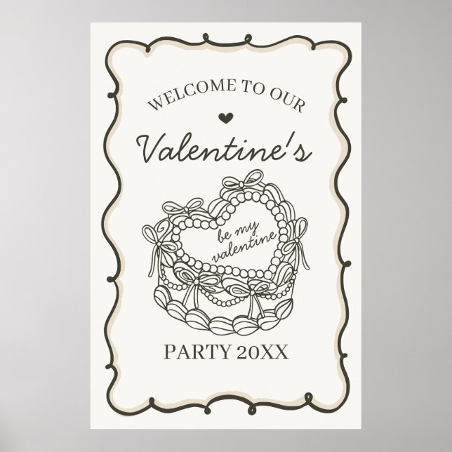 Beige Retro Heart Coquette Cake Valentines Welcome Poster (Front)