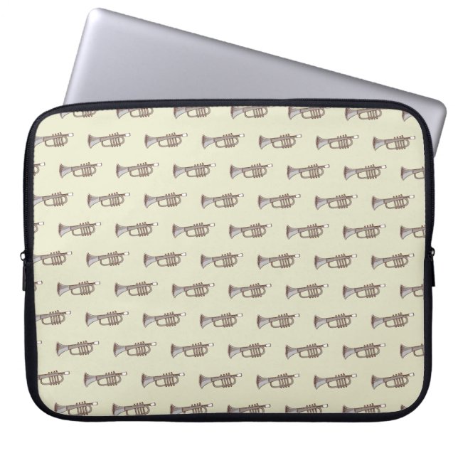 Beige Retro Trumpet Pattern Laptop Sleeve (Front)