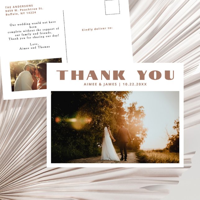Beige Retro Typography 2 Photo Wedding Thank You Postcard (Creator Uploaded)