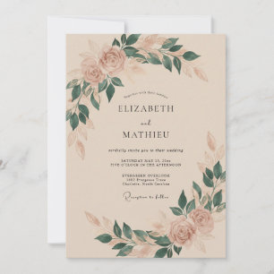 Beige Romantic Bohemian Wedding Invitation