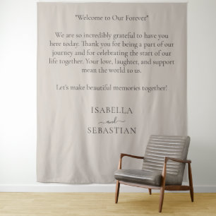 Beige Romantic Funny COUPLE Welcome Wedding Tapestry