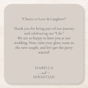 Beige Romantic Funny Message Wedding Square Paper Coaster