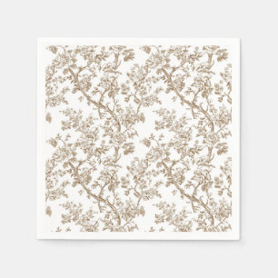 Beige Rose and Peony Branches Cocktail Napkins