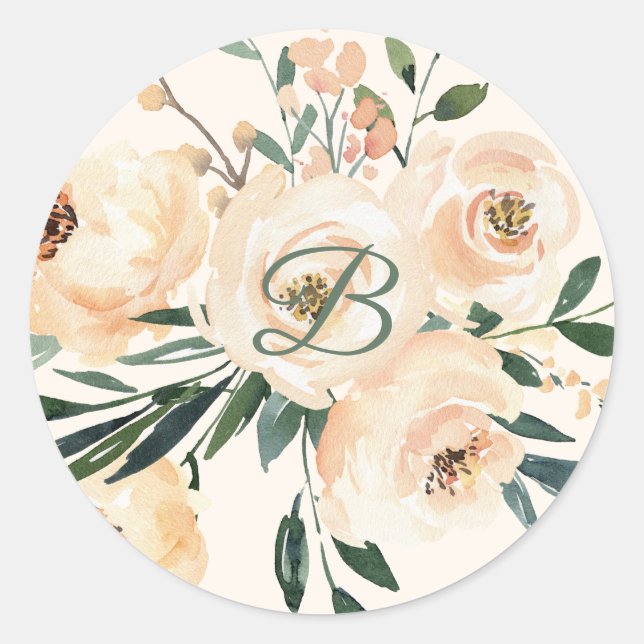 Beige rose floral wedding sticker (Front)