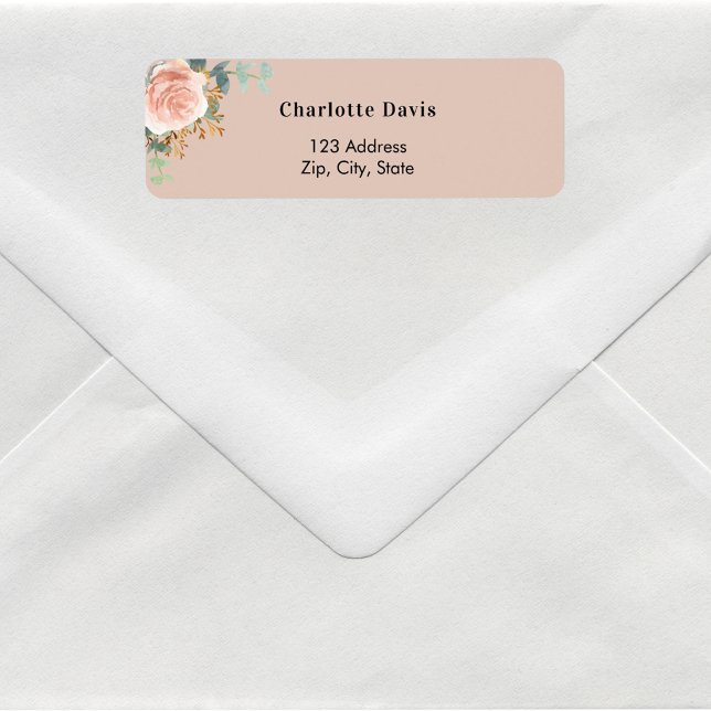 Beige rose gold floral return address  label (Creator Uploaded)