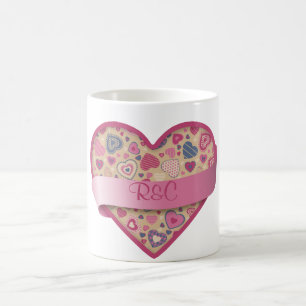 Beige Rose-heart with banner, customisable Coffee Mug