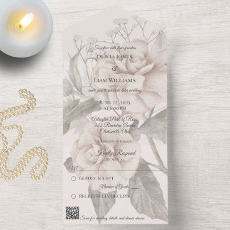 Beige Rose Silhouette QR Code  All In One Invitation