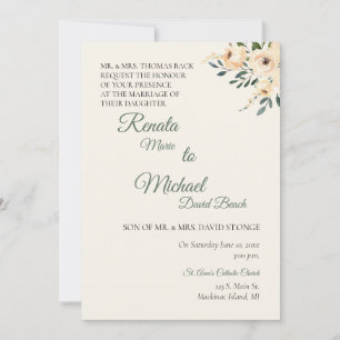 Beige Rose Wedding Invitation