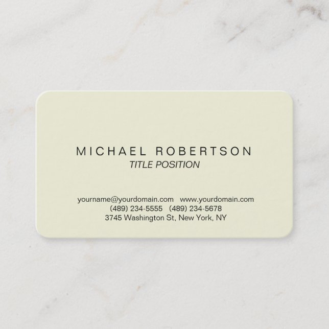 Beige Rounded Corner Minimalist Business Card (Front)