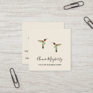 Beige Ruby-throated Hummingbirds Square Business Card