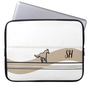 Beige Running Horse Design and Initials Laptop Sleeve