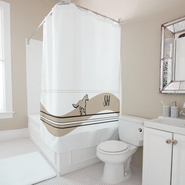 Beige Running Horse Design Shower Curtain (In Situ)