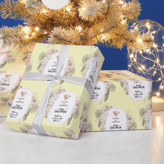 Beige Rustic Boho Minimalist Baby Shower Wrapping Paper (Holidays)