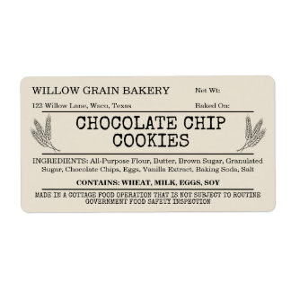 Beige Rustic Cottage Chocolate Chip Cookie Label
