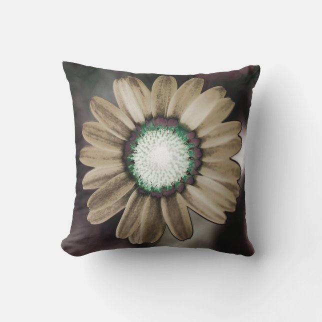 Beige Rustic Daisy Throw Pillow (Front)