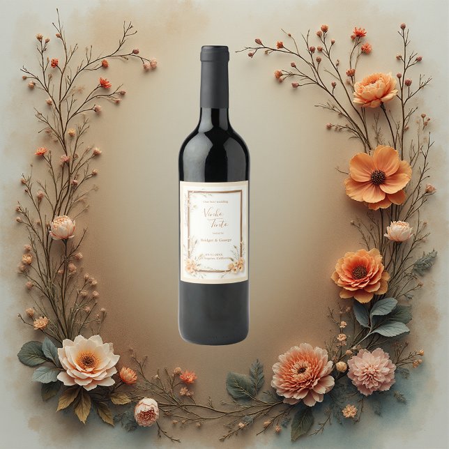 beige Rustic Floral Wedding Wine Label (Creator Uploaded)