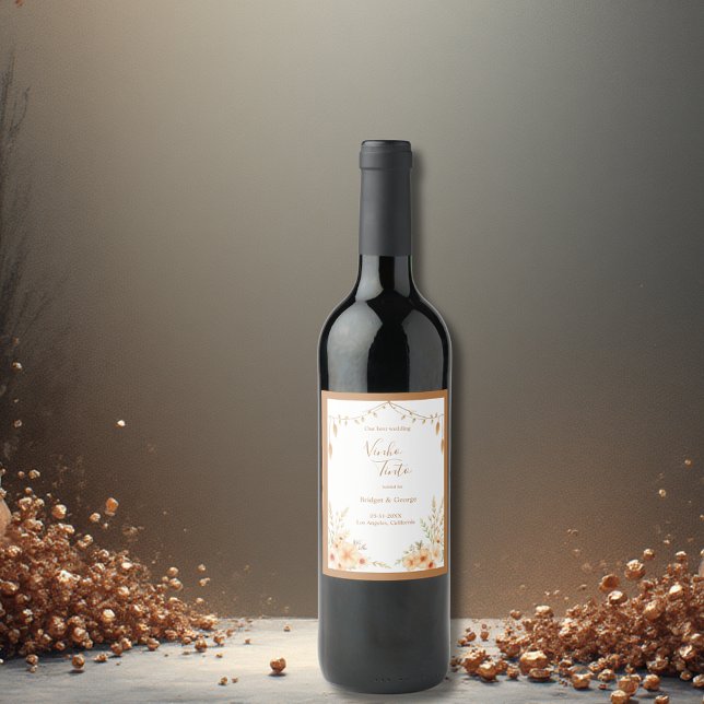 beige Rustic Floral Wedding Wine Label (Creator Uploaded)